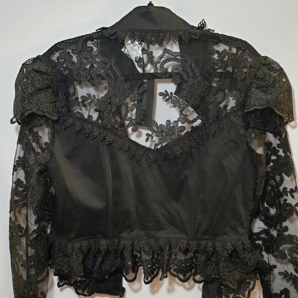 NWT Dolls Kill Widow Black Lace Victorian Goth Vampy High Collar Faux Button XL - Picture 11 of 13